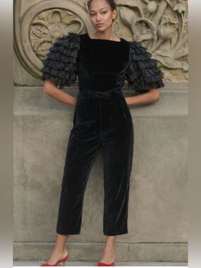 New Doen Heirloom Pontoise Black Velvet Bow Pant